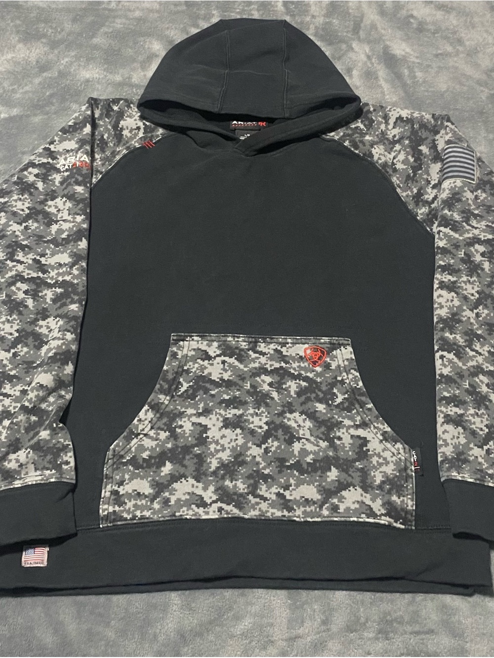 Ariat FR Black Pullover Hoodie with Gray Digital Camo Accents